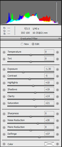Histogram and Settings After Applying the Graduated Filter
