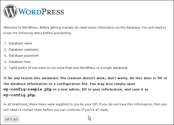 Required Database Information