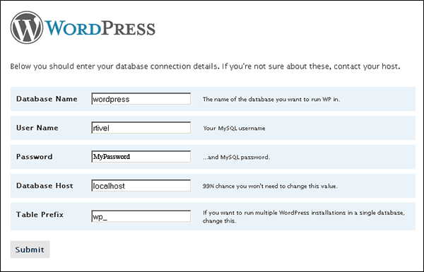 Database Setup Information