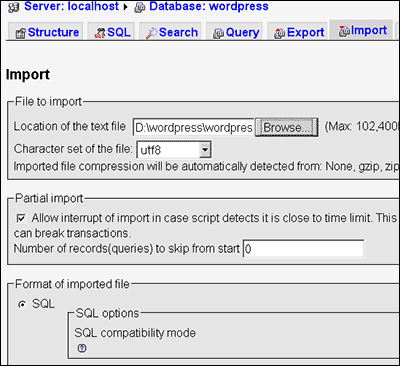 Import a MySQL Backup File