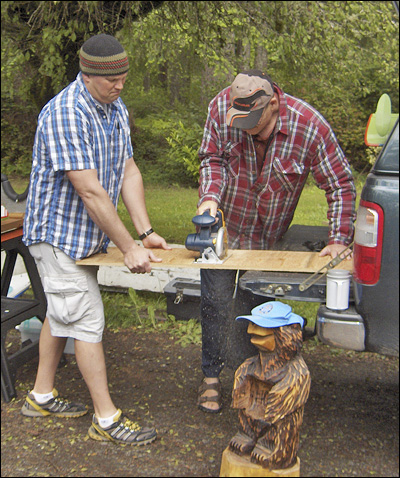 Eric Oberg and Bob Beatty Cutting a Mounting Platform